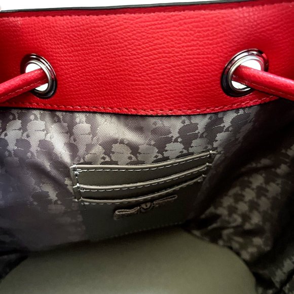 NWT Karl Lagerfeld Paris Bucket Bag Stars Print Brown Red Drawstring Crossbody - Picture 9 of 10